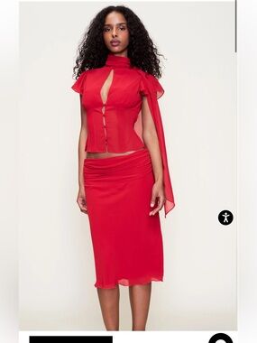 GUIZIO ARA TOP & EDA MIDI SKIRT IN RED LOVE, SIZE SMALL